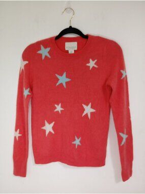 Cynthia Rowley Red 100% Cashmere Star Print Sweater Crewneck Size M